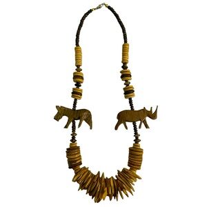 Vintage Chunky Boho Wooden Beaded Animal Necklace